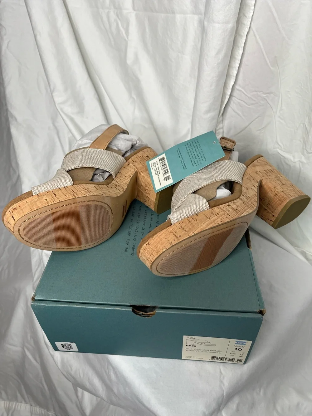 Toms Beige Cork Platform Wedge Sandals - Picture 4 of 8
